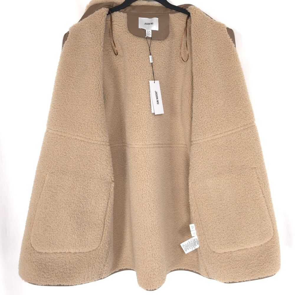JASON WU New Women's Faux Leather Coat Sherpa Lined Brown Jacket MEDIUM Chic - Picture 11 of 14